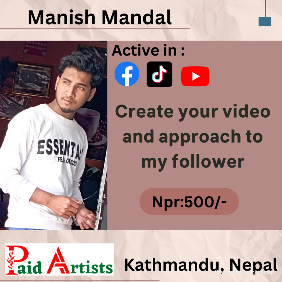 🎥 Video Creation Services by Manish Mandal ! 💫

Unlock post at paidartists.com/manish  with headline "Purchase 500" and message me your content. Let's create captivating videos for your TikTok, Facebook, and YouTube profiles! 📹🌟