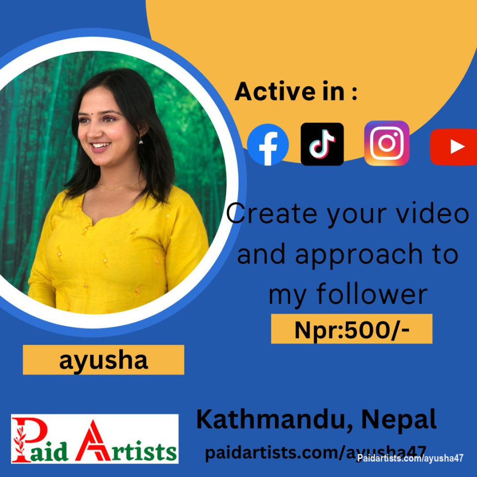 🎥 Elevate your brand with Aayusha Paudel ! 💫

Unlock post at paidartists.com/ayusha47 with headline "purchase 5,00" and message me your content. Let me create captivating videos to promote your business and enhance your brand 📹🌟