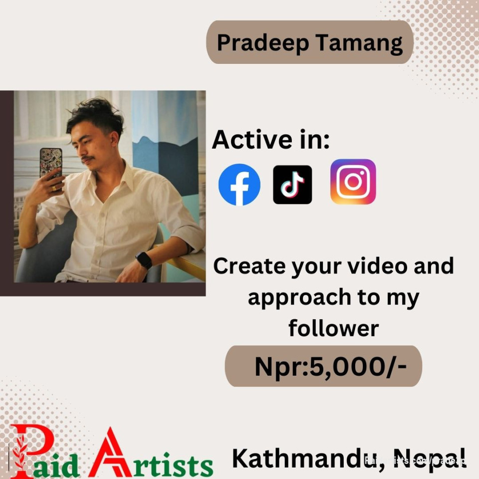 🎥 Video Creation Services by Pradeep Tamang  ! 💫

Unlock post at paidartists.com/prade3p   with headline "Purchase 5,000" and message me your content. Let's create captivating videos for your TikTok, Facebook, and YouTube profiles! 📹🌟
